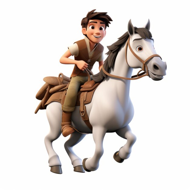 Photo animated cowboy boy riding horse high detailed 3d render cartoon