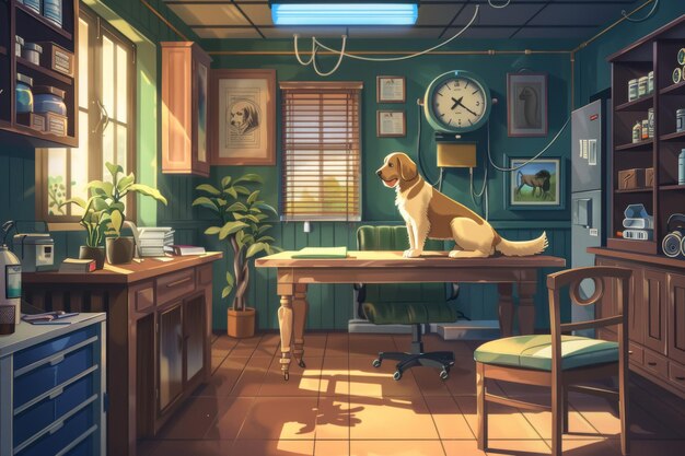 Animated dog in sunny office