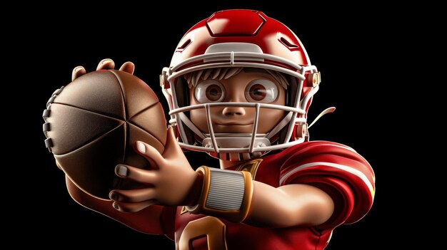 Photo animated football player catching ball with focused expression and red helmet 3d illustration