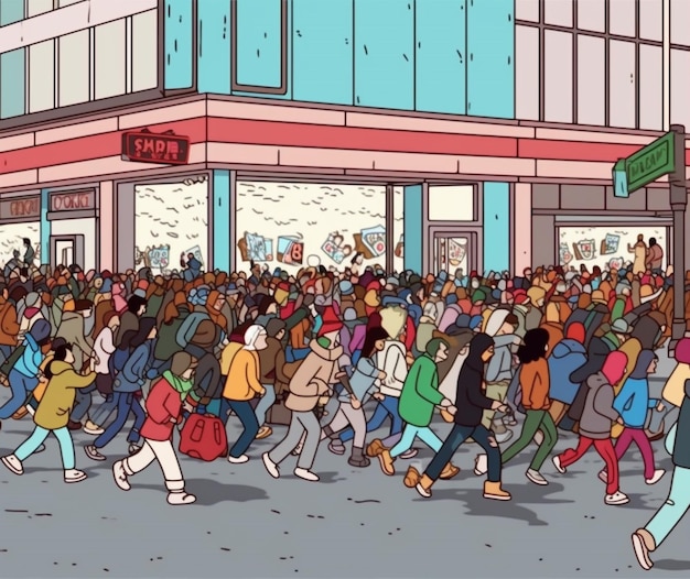 An animated gif of people rushing to stores on Black