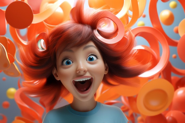 Photo an animated girl is surrounded by orange circles