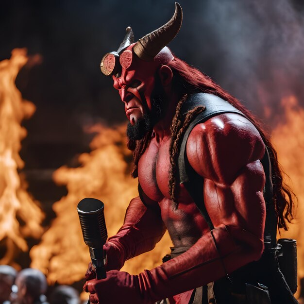 Foto hellboy animato con il microfono ai generative art