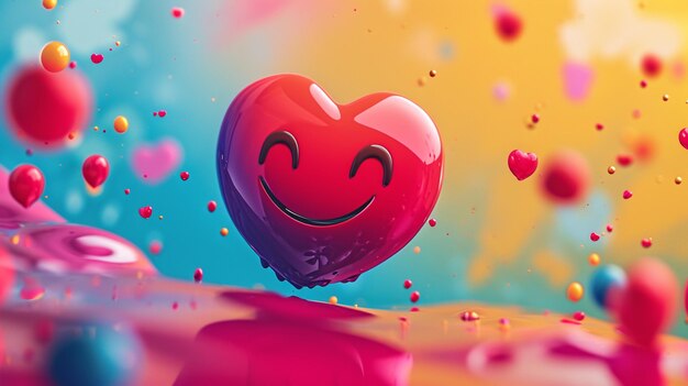 An animated illustration of a cheerful heart character with a smiling face and curved features spre