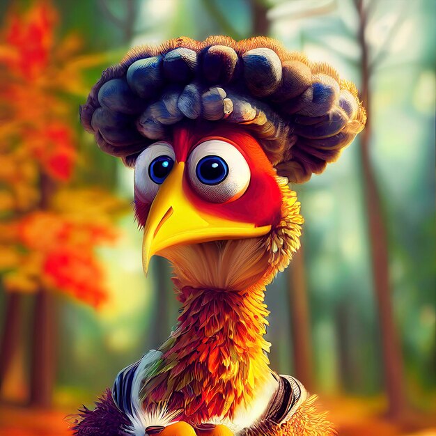 Animated illustration of funny thanksgiving turkey thanksgiving day character