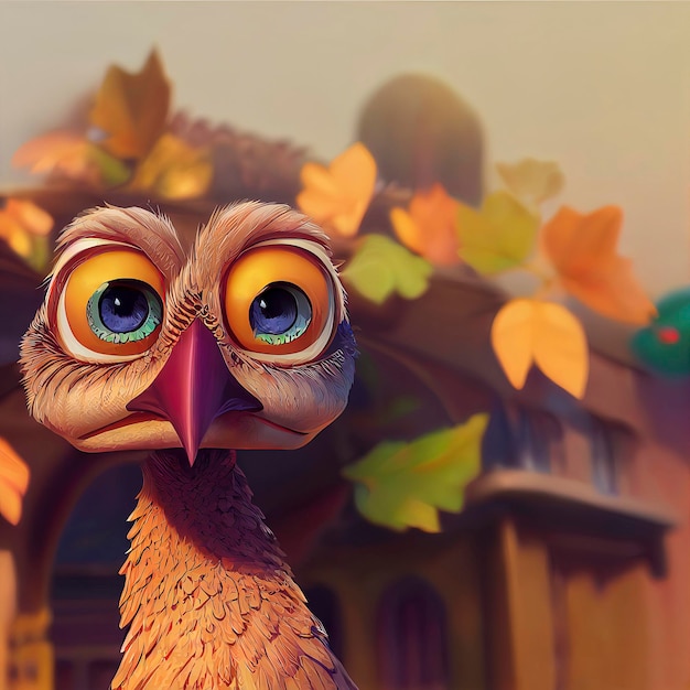 Animated illustration of funny thanksgiving turkey thanksgiving day character