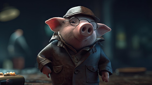 Animated illustration of pig animals in various professions 3d realistic