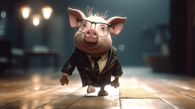 Animated illustration of pig animals in various professions 3d realistic