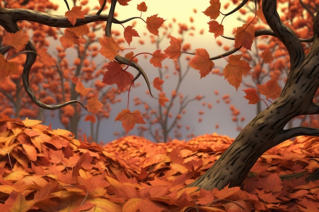 An animated image of an autumn forest with lots of leaves