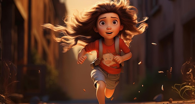 an animated image showing a little girl running away in the style of textured expressions