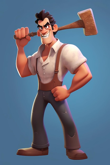 Photo an animated man with an axe