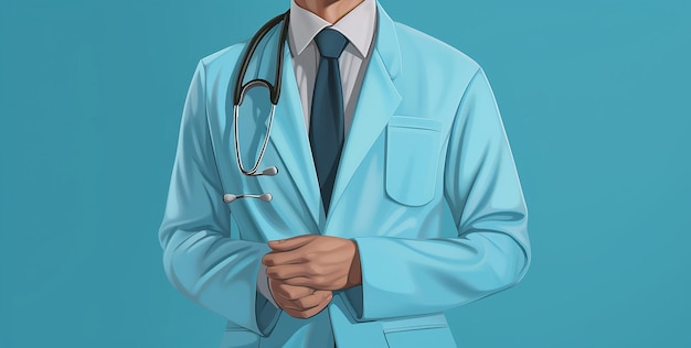 스테토스코프와 파란 유니폼을 입은 애니메이션 의료 인물