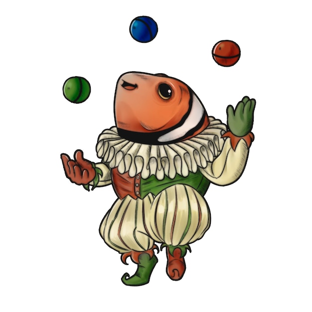 Animated medieval clownfish illustration