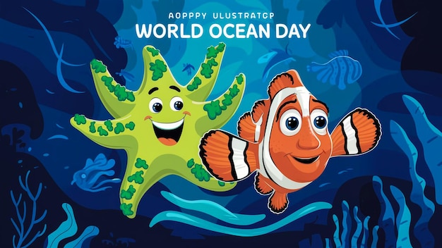 Foto un poster animato per una giornata mondiale dell'oceano