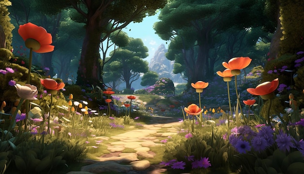 Photo an animated scene of a garden growing in fastforward