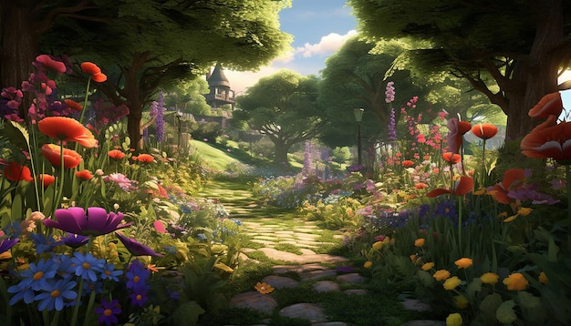 Photo an animated scene of a garden growing in fastforward