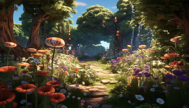 An animated scene of a garden growing in fastforward