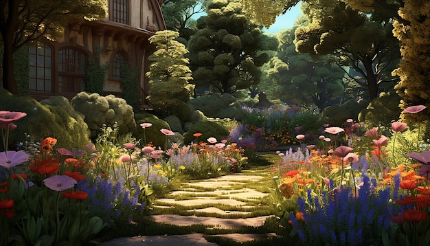 An animated scene of a garden growing in fastforward