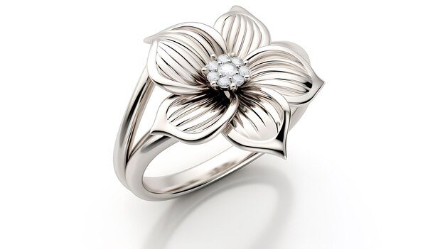 Photo animated white gold ring in the form of a flower