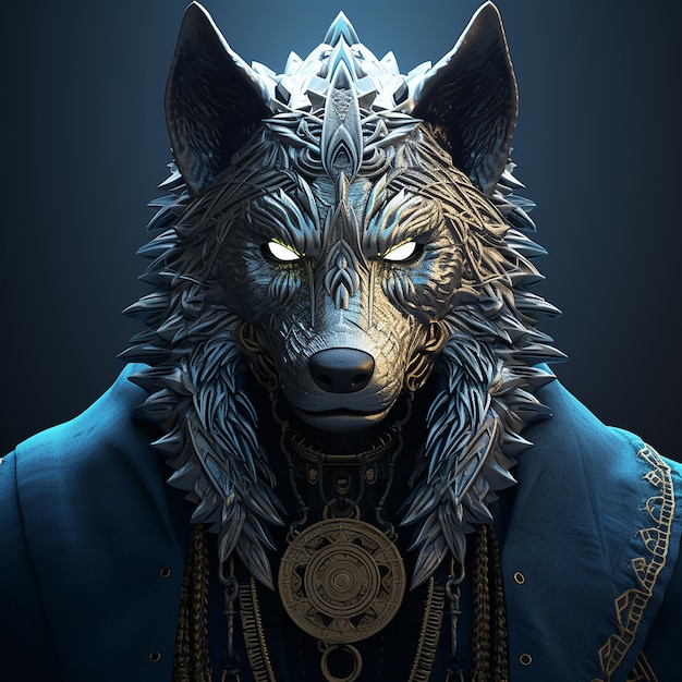 An animated wolf man with jacket