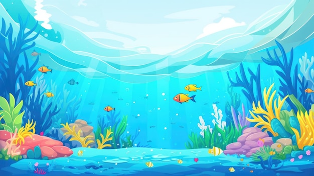 animatie levendige onderwater scène met kleurrijke koralen zeewier en vis