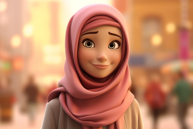 Animatie stijl hijabi vrouw Generatieve AI