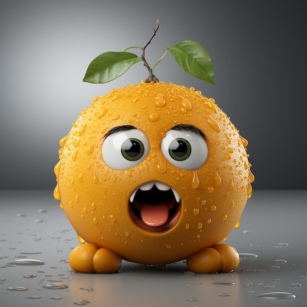 animatie van oranje fruit met huilende ogen oren