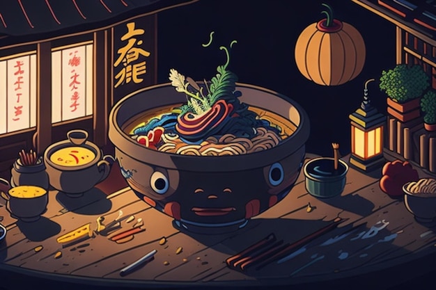 animatie van ramen noedels een typisch Japans Aziatisch eten