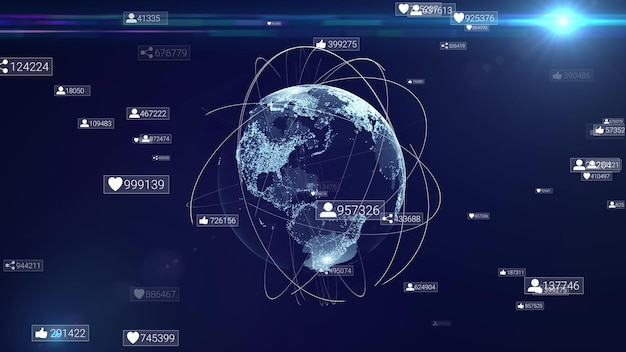 Animatie van wereldwijd communicatienetwerk Bedrijfssoftware netwerksysteem