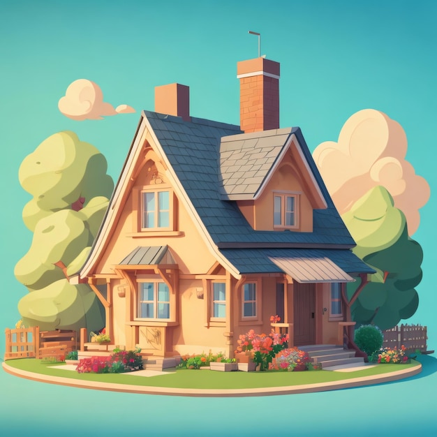 Animatiestijl vectorillustratie van Home plat gestileerd