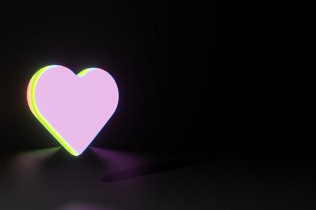 소셜 미디어 3D 렌더링을위한 빛나는 심장 모양 발렌타인 데이의 애니메이션