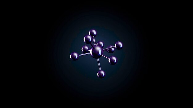 분자의 검정색 배경 미래형 모델에 있는 분자 모델의 애니메이션