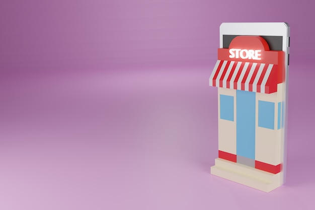 Animation online shopping E-commerce, store, box and Delivery Trucks  on smartphone,3d rendering