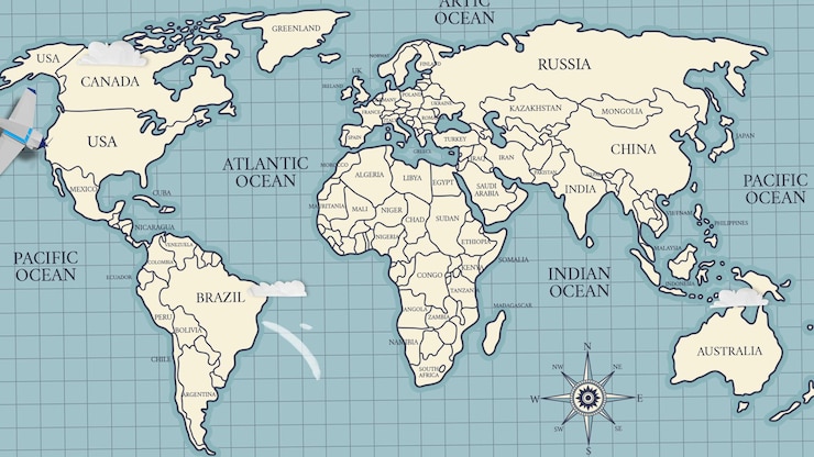 Photo animation of planes moving over world map travel around the world by plane route motion animation