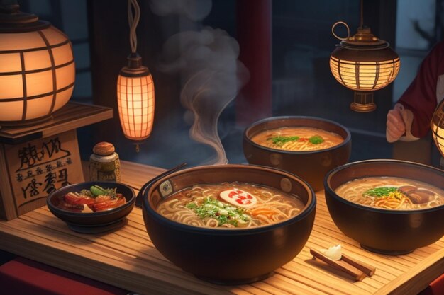 라멘 누들 (Ramen noodles) 의 애니메이션은 일본의 전형적인 아시아 음식입니다.