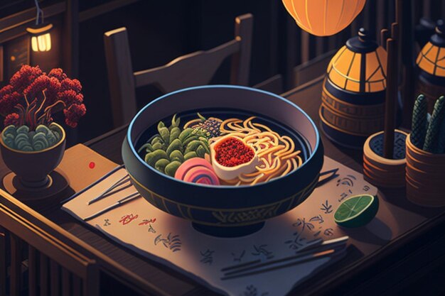 animation of ramen noodles a typical Japanese Asian food