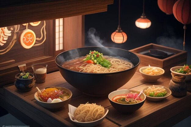 라멘 누들 (Ramen noodles) 의 애니메이션은 일본의 전형적인 아시아 음식입니다.