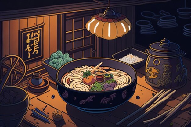 animation of ramen noodles a typical Japanese Asian food