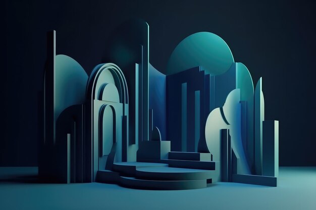 An animation shapes in the style of structures with a blue and green background Generative AI