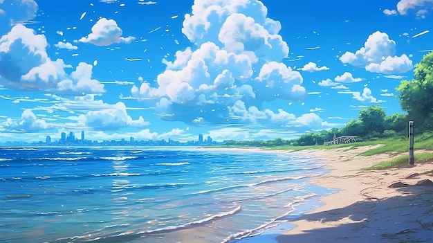 Animation style beach scene Happy Summer