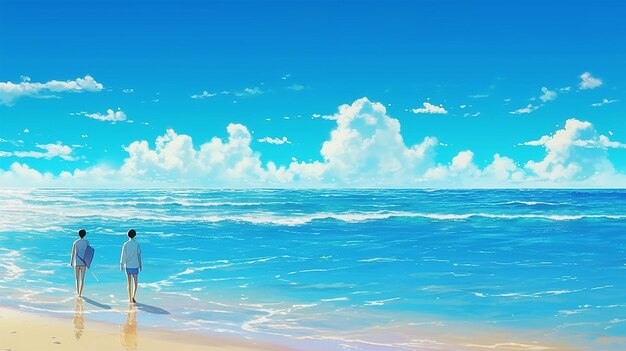 Animation style beach scene Happy Summer