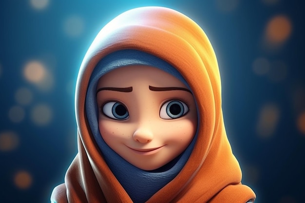 Animation style cute shy hijabi girl Generative AI