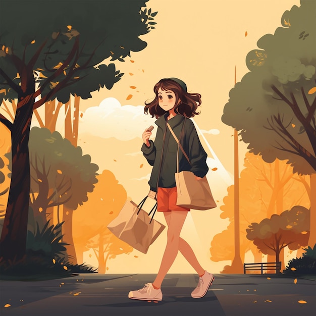 Photo animation style of girl shopping