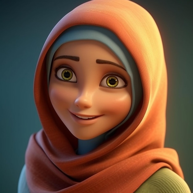 Animation style happy hijabi girl Generative AI