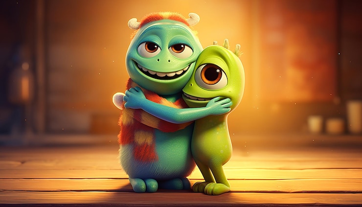 Photo animation style national hugging day generated by artificial intelligence