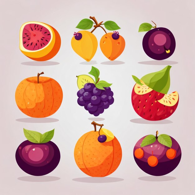 Animation style vector illustration of fruits flat stylized