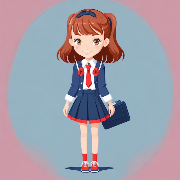 Animation style vector illustration of School Girl flat stylized