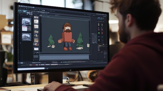 2D アニメーションソフトウェアでキャラクターの動きを精するアニメーター