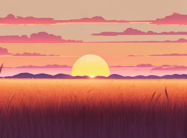 Photo anime 8k a reed field with a breathtaking sunset