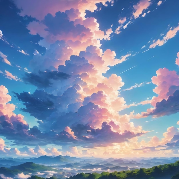 Anime achtergrond met wolken en de lucht