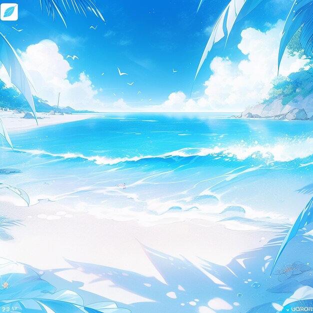 Anime anime wallpapers of a beach with a blue sky and white clouds generative ai